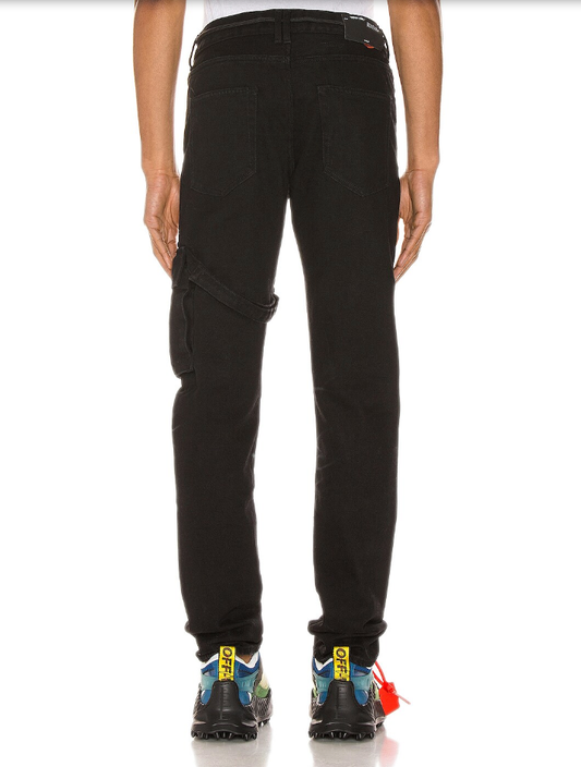 Elevated Black Cotton Cargo Trousers with Metal Details