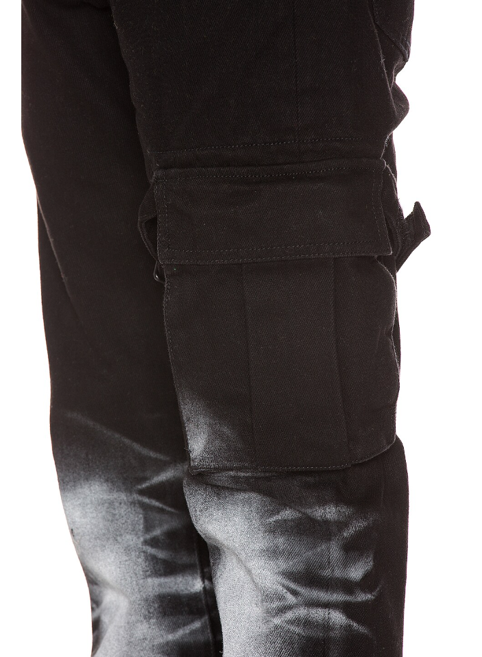 Elevated Black Cotton Cargo Trousers with Metal Details