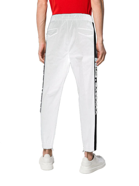 Elegant Cotton Drawstring Trousers with Logo Bands