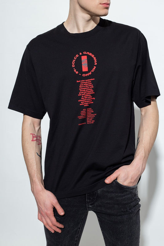 Elegant Black Cotton Tee with Red Contrast Design