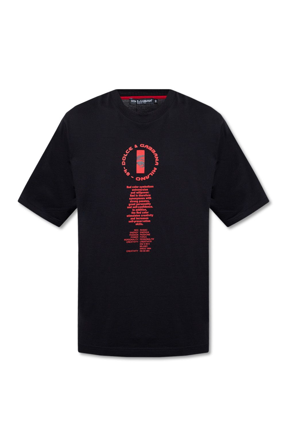 Elegant Black Cotton Tee with Red Contrast Design