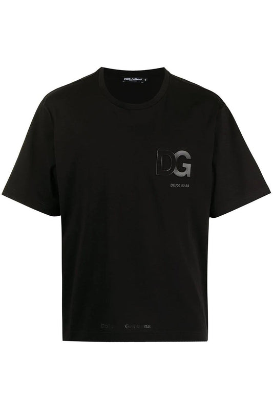 Elegant Embroidered Logo Black Cotton Tee