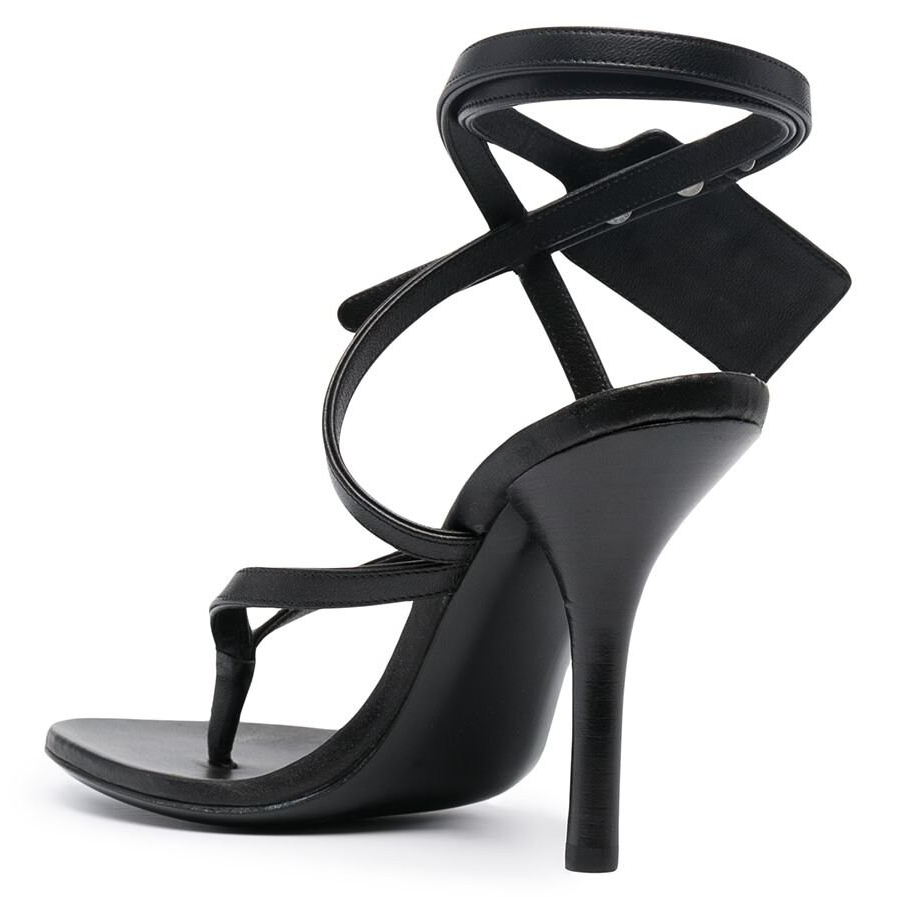 Elegant Calf Leather Stiletto Sandals with Zip Tie Accent