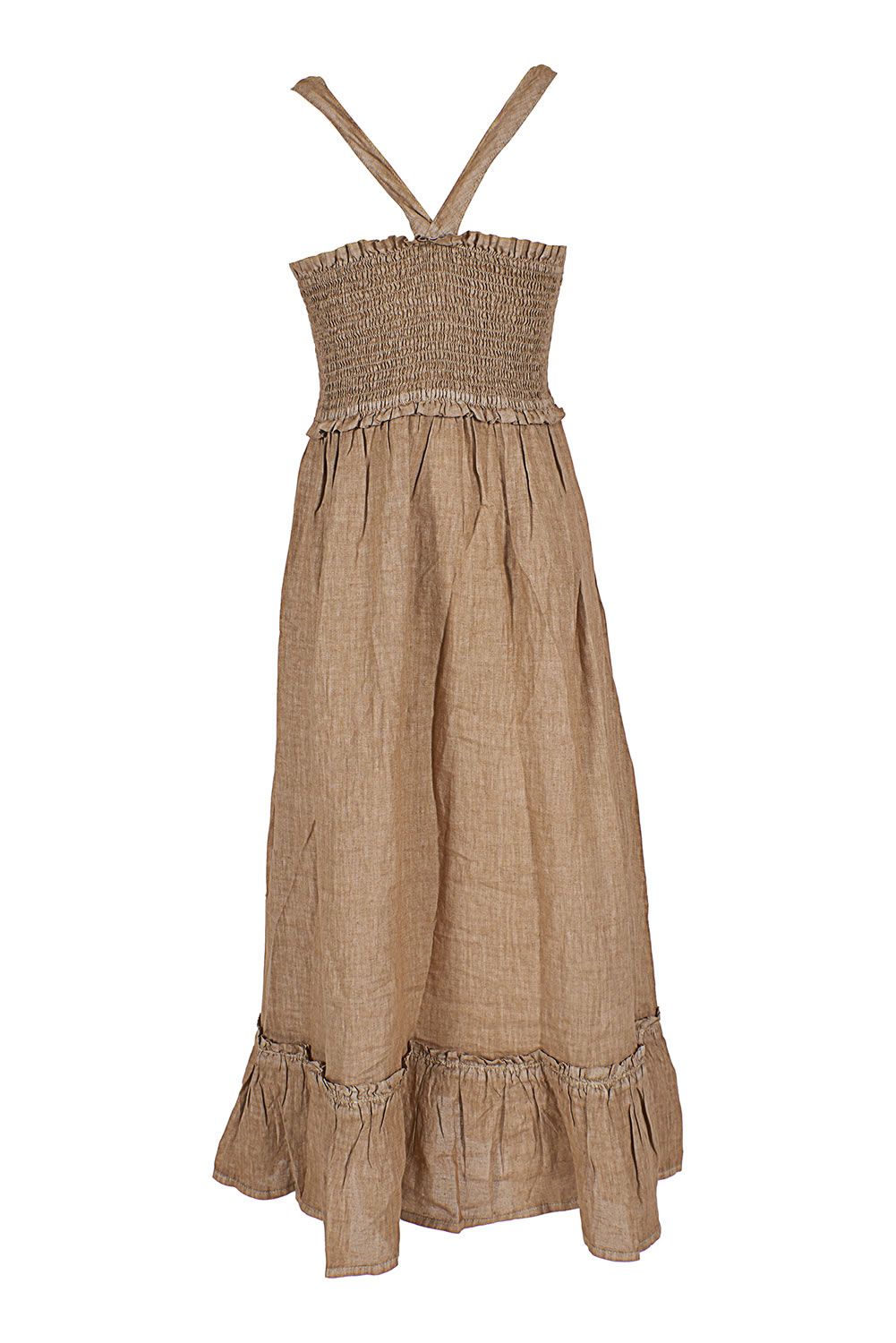 Elegant Beige Linen Maxi Dress with Flounce Hem