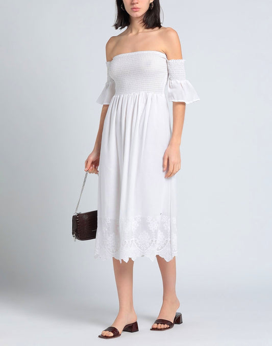 Chic White Cotton Trapezoid Summer Dress