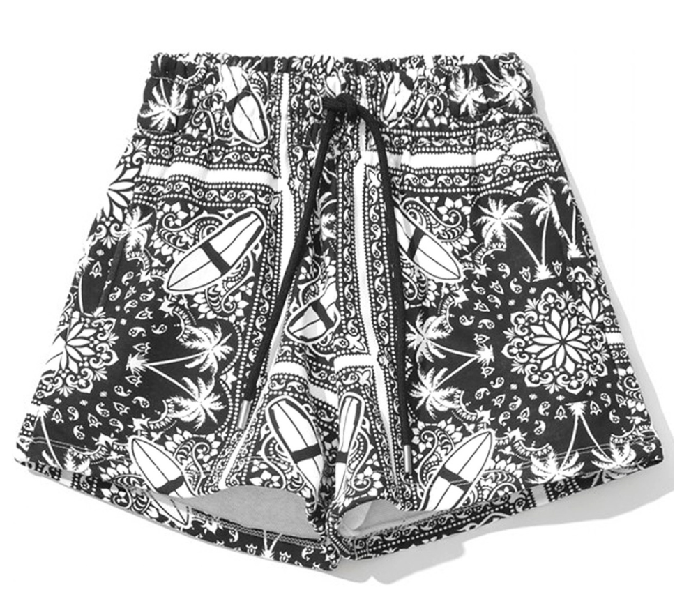 Chic Monochrome Palms Cotton Shorts