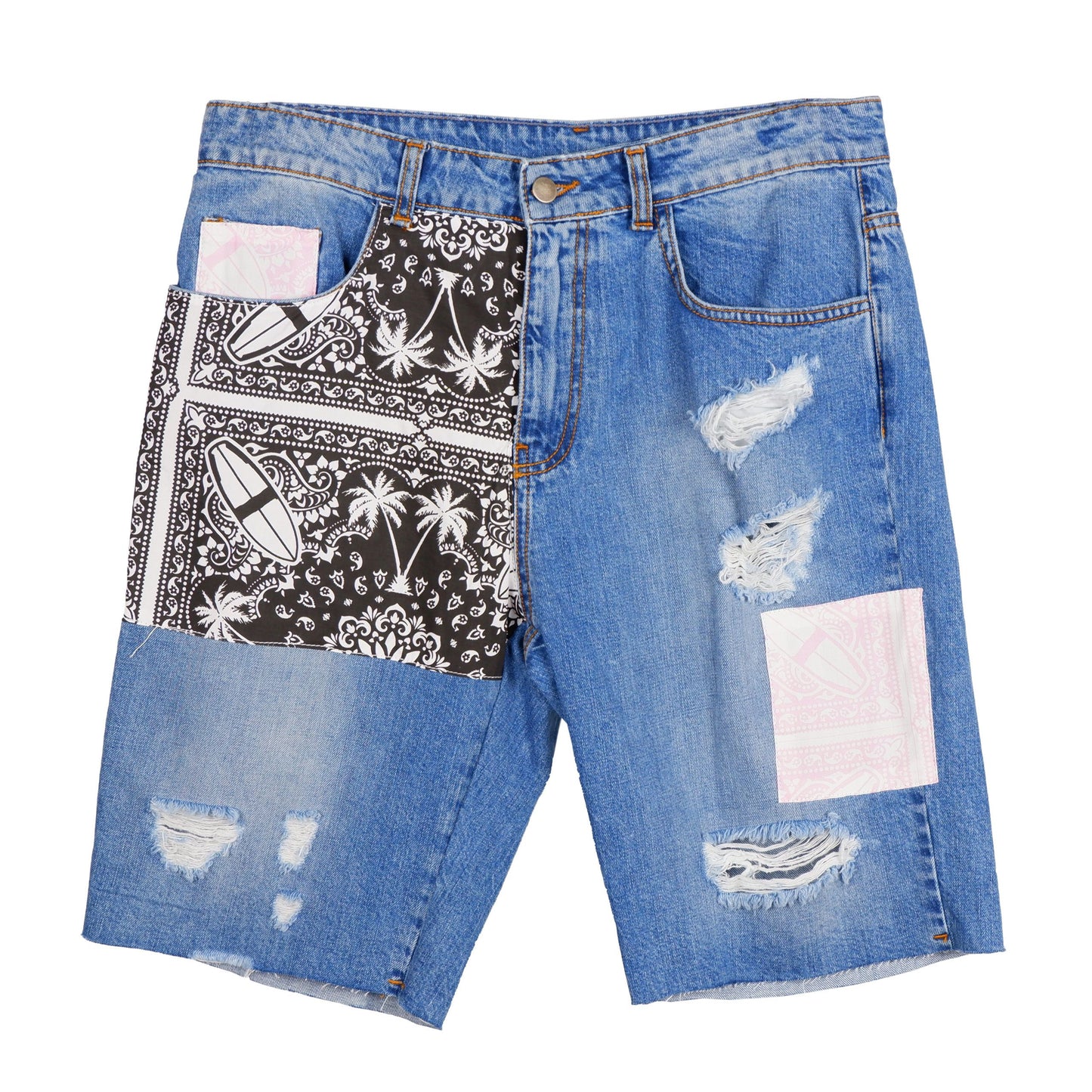 Edgy Distressed Denim Bermuda Shorts