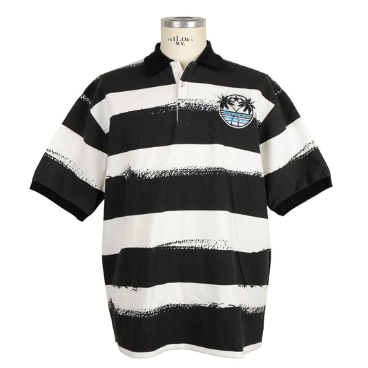 Sleek Monochrome Striped Polo with Logo Patch