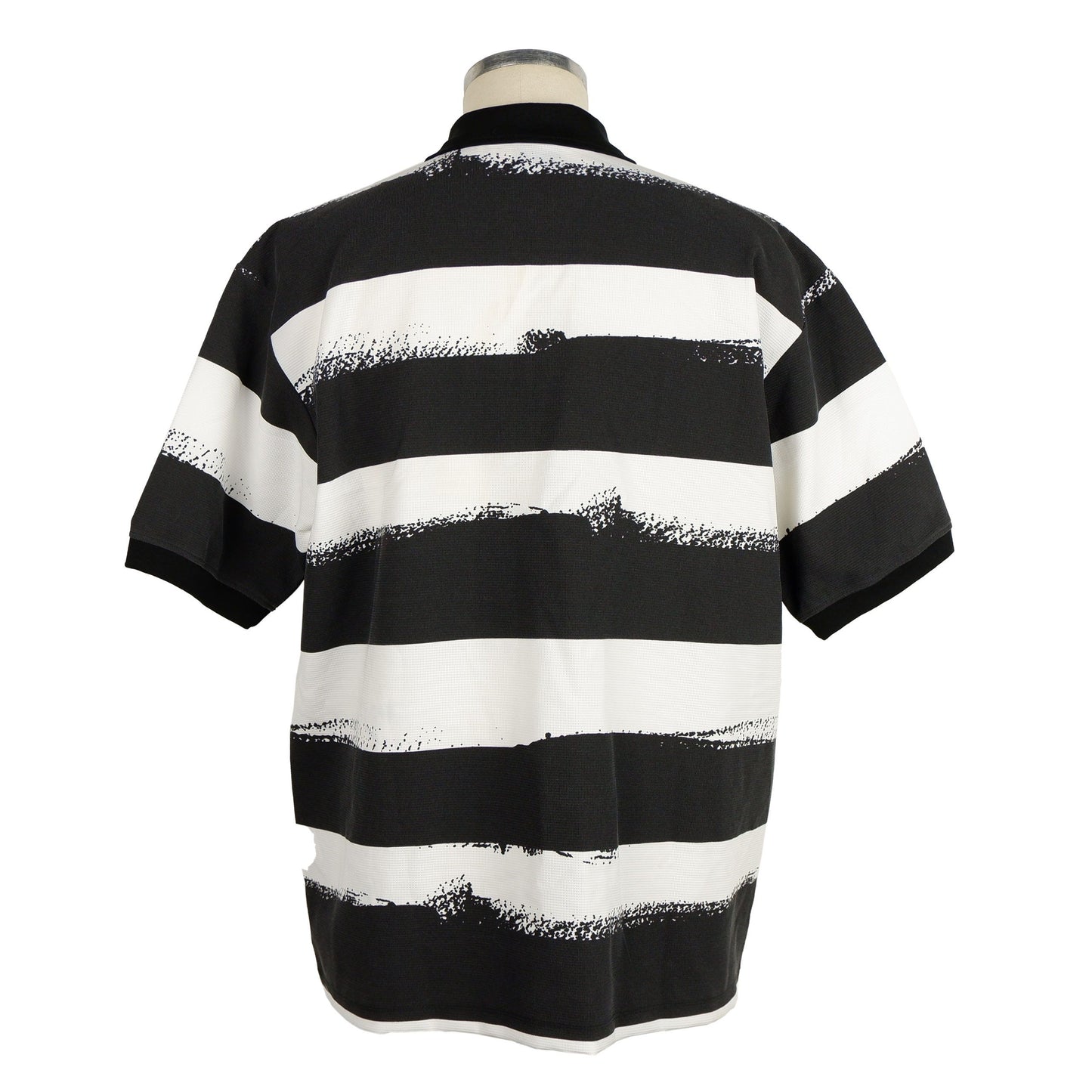 Sleek Monochrome Striped Polo with Logo Patch