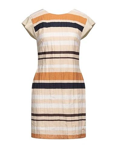 Beige Striped Sleeveless Summer Dress