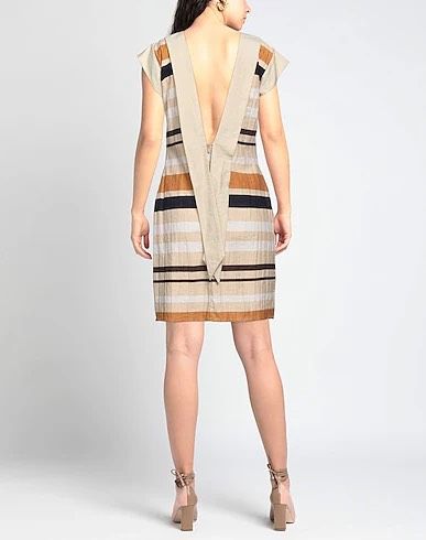 Beige Striped Sleeveless Summer Dress