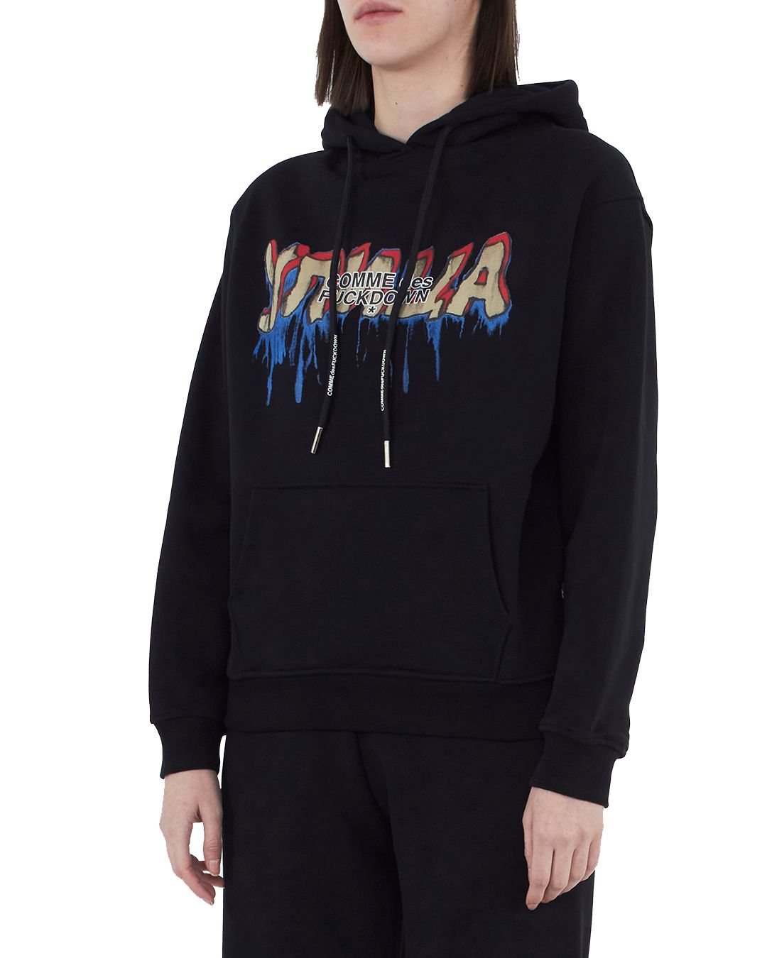 Graffiti Logo Cotton Hoodie With Drawstring