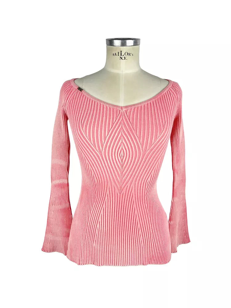 Peony Pink Long-Sleeved Ribbed V-Neck Sweater