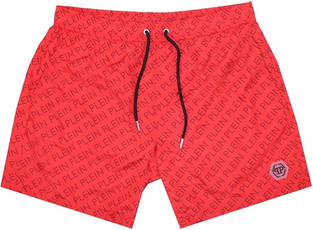 Red Logo Print Men's Medium Boxer Swim Shorts