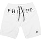 White Logo Print Men's Long Boxer Swim Shorts