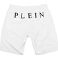 White Logo Print Men's Long Boxer Swim Shorts