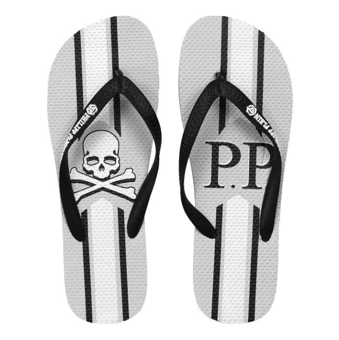 Chic Gray Logo Print Flip Flops