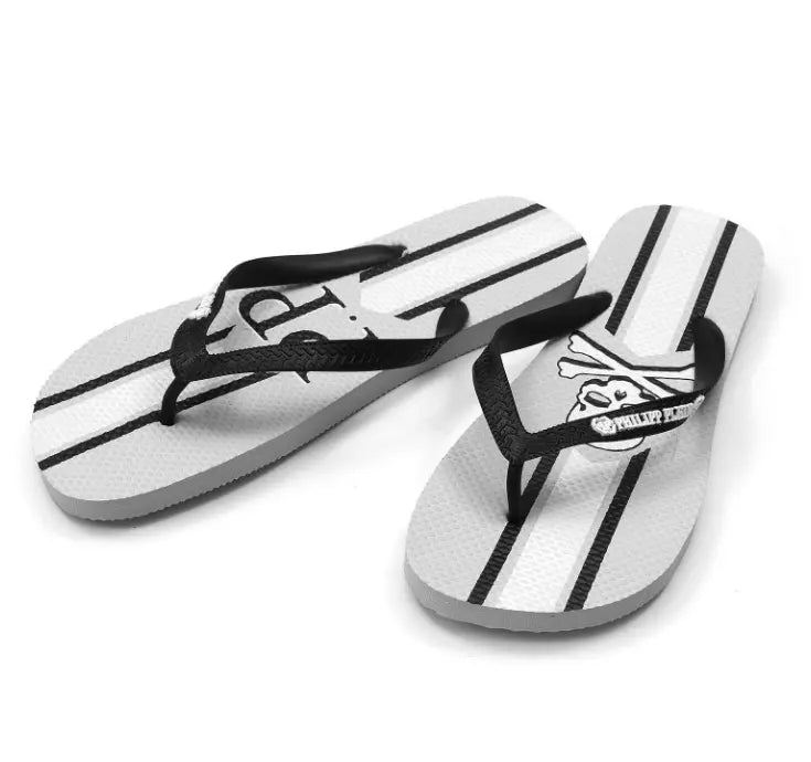 Chic Gray Logo Print Flip Flops