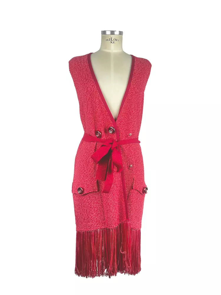 Fuchsia Sleeveless V-Neck Cardigan