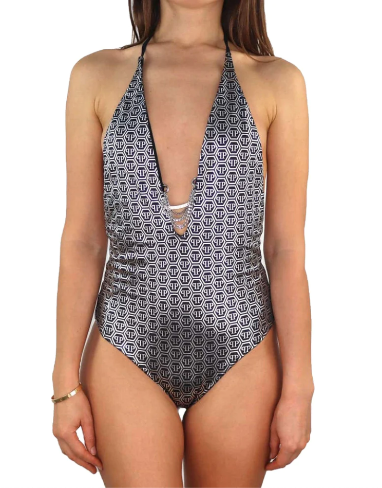 Glamorous Silver-Logo One-Piece Swimsuit