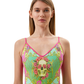 Beaded Logo V-Neck Designer Swimsuit