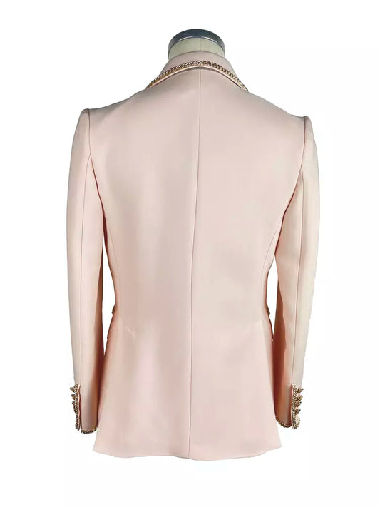 Chic Blush Blazer with Gold Detailing