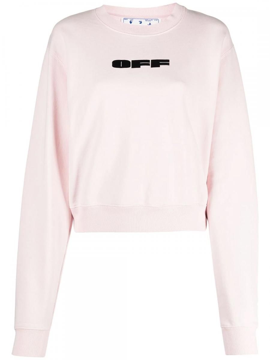 Soft Pink Velvet Detail Cotton Sweatshirt