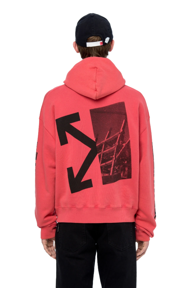 Red Hooded Cotton Sweatshirt with Graphic Print