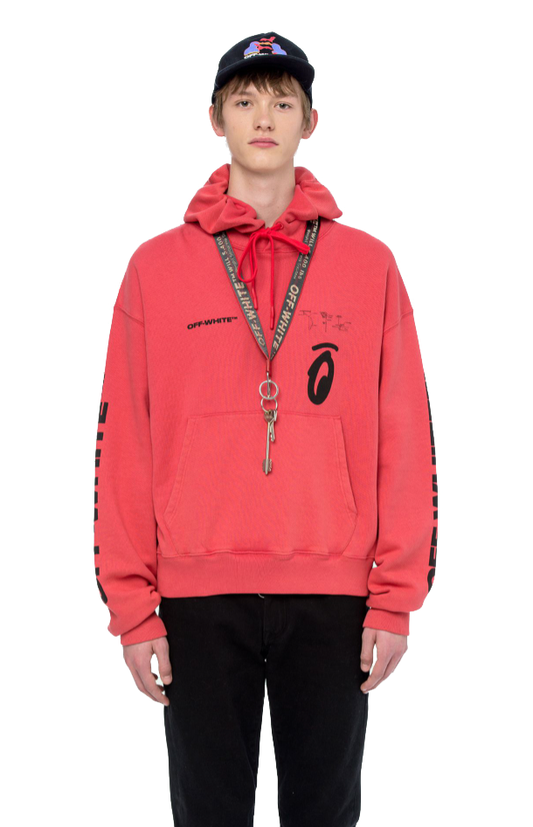 Red Hooded Cotton Sweatshirt with Graphic Print