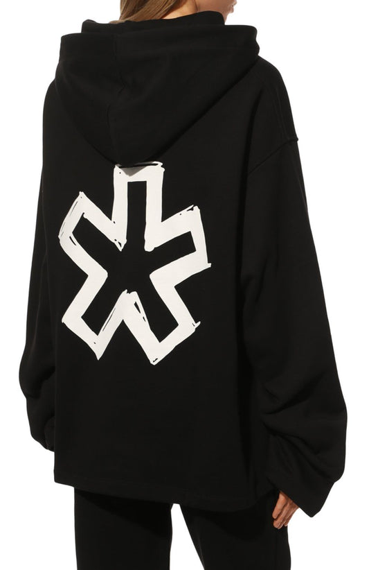 Black Cotton Hooded Sweatshirt with Bold Prints