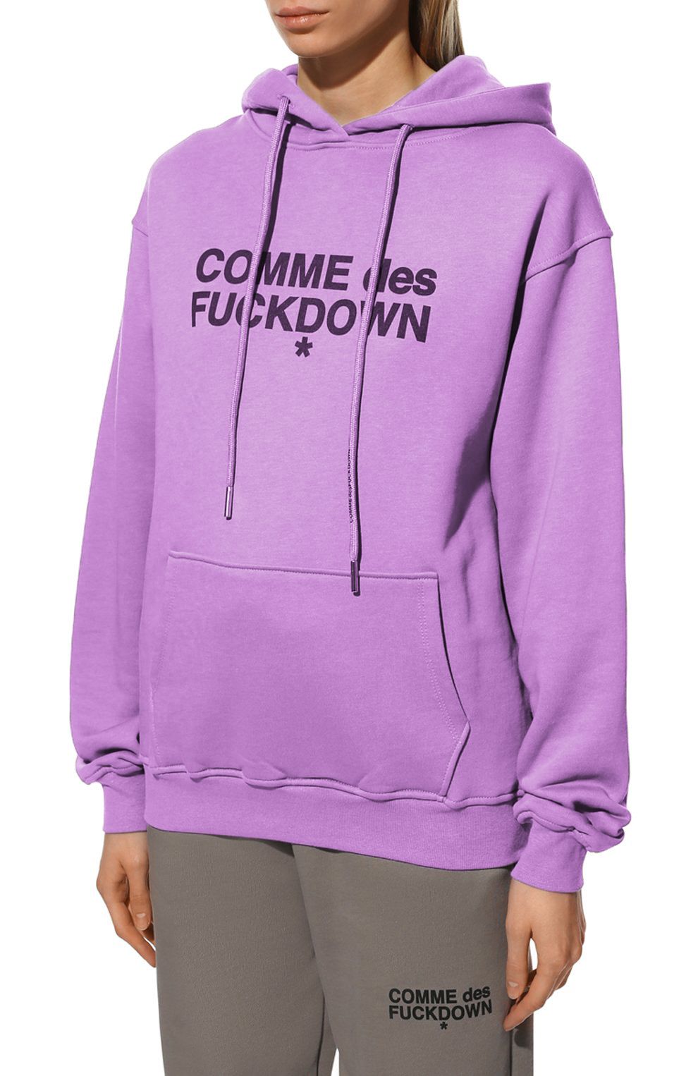 Purple Cotton Hooded Sweatshirt with Logo Print