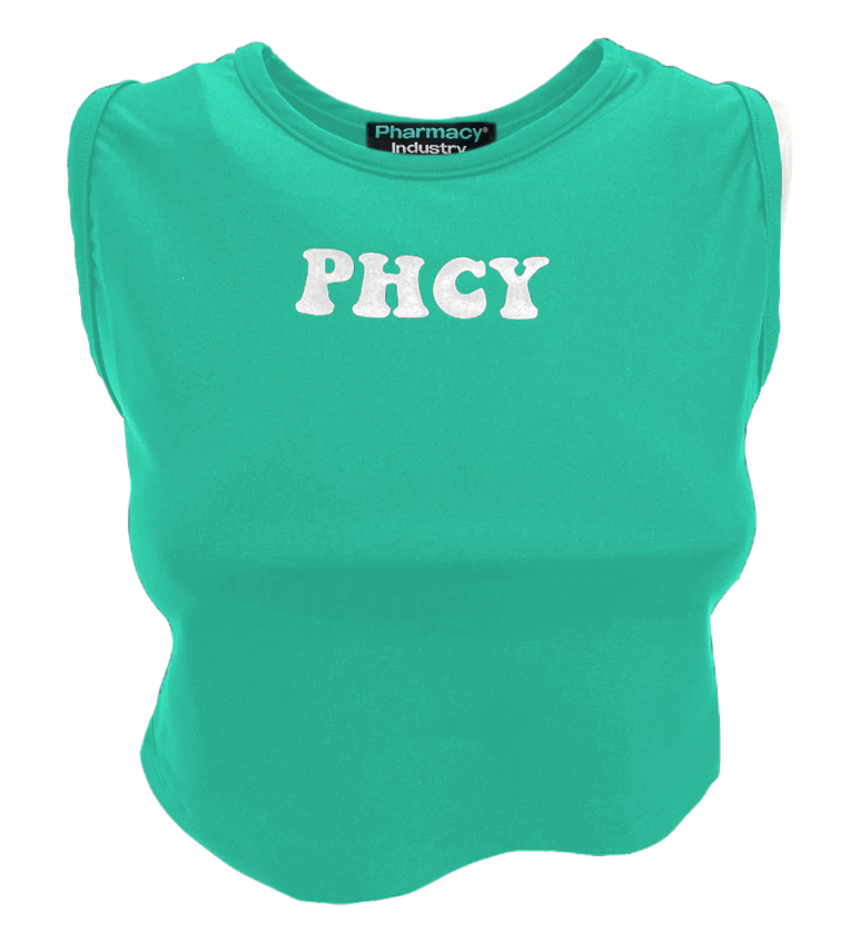 Sleeveless Lycra Logo Print Top – Emerald Green