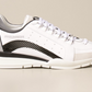 Sleek White Leather Sneakers with Metal Plaque