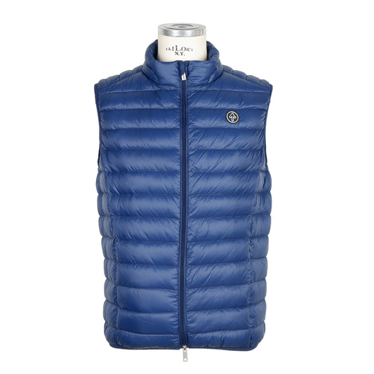 Elegant Sleeveless Blue Down Jacket with Red Lining