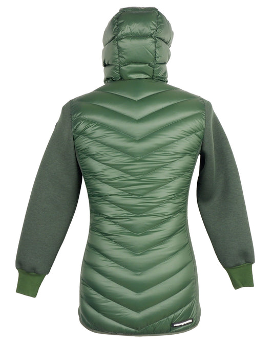 Elegant Hooded Long Down Jacket in Dark Green