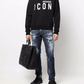 Elegant Black Cotton Sweater with Contrast Design