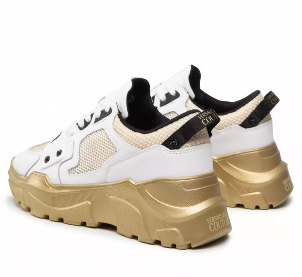 Elegant Leather Sneakers with Gold-Tone Details