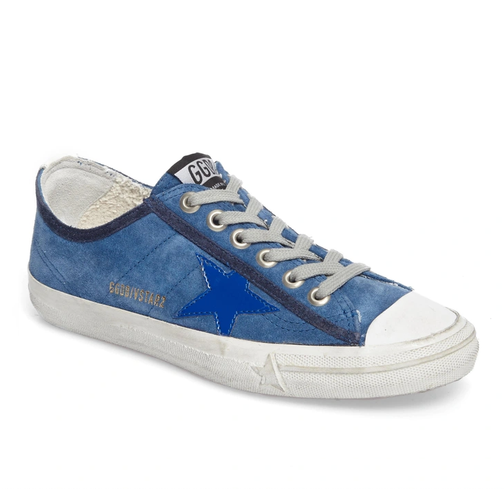 Elegant Blue Suede Low Sneakers with Star Accent