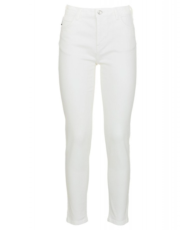 White High-Waisted Slim Denim Trousers