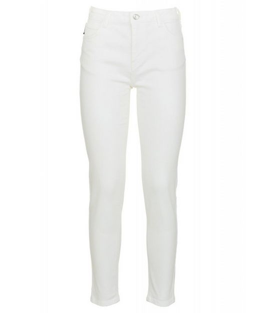 White High-Waisted Slim Denim Trousers