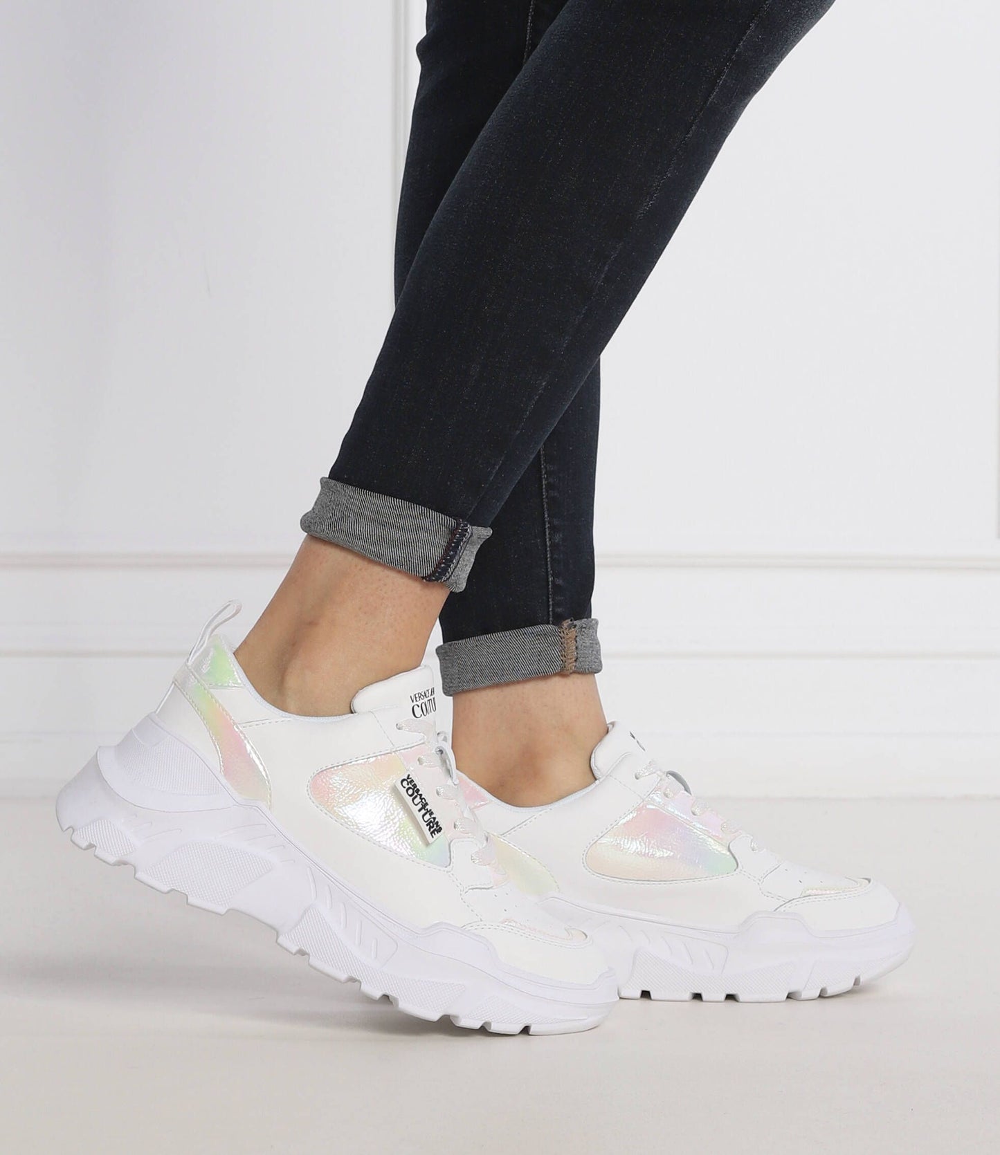 Iridescent White Low Top Luxury Trainers