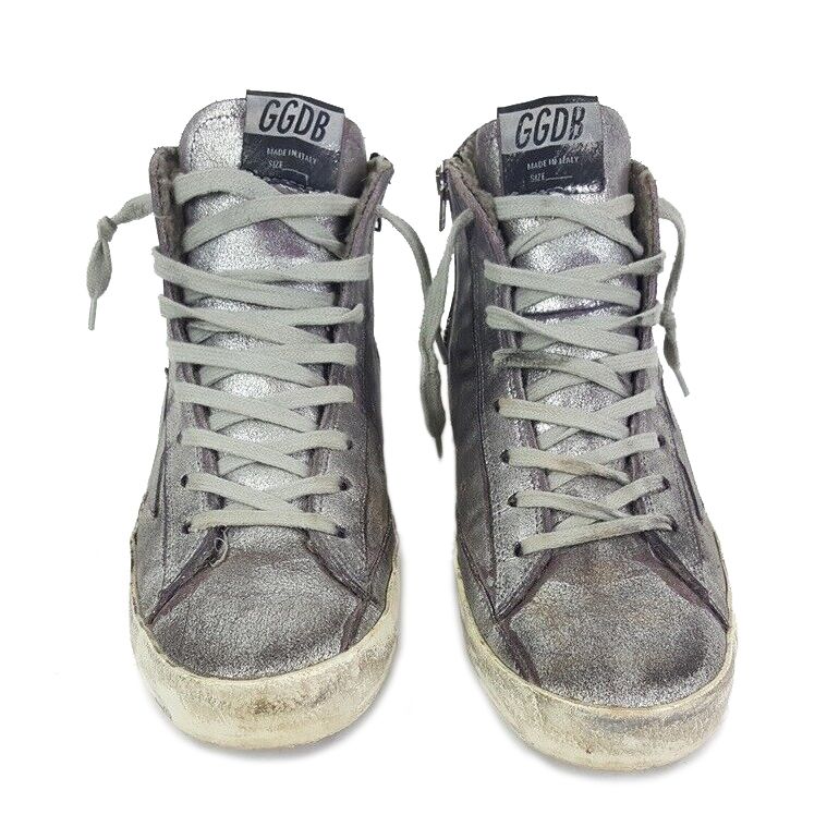 Chic Silver-Painted Purple High-Top Sneakers