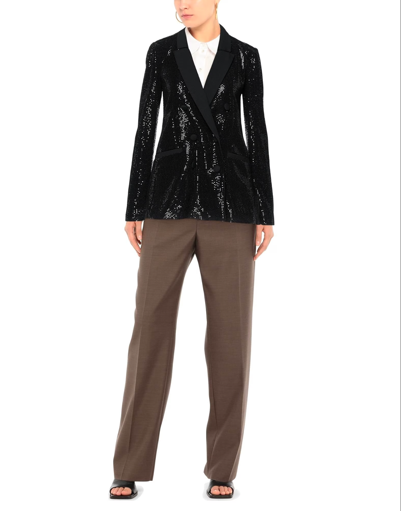 Elegant Sequined Black Tailored Jacket