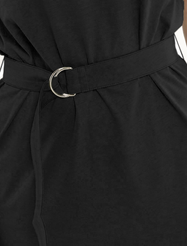 Elegant Sleeveless Black Cotton Dress with Belt