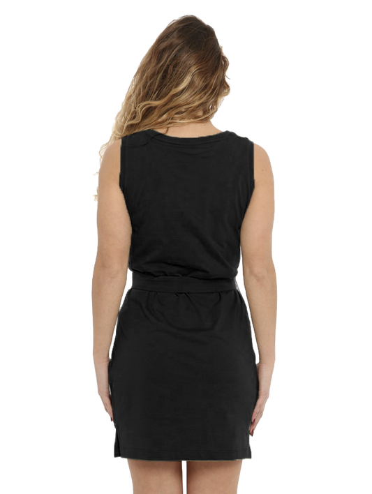 Elegant Sleeveless Black Cotton Dress with Belt