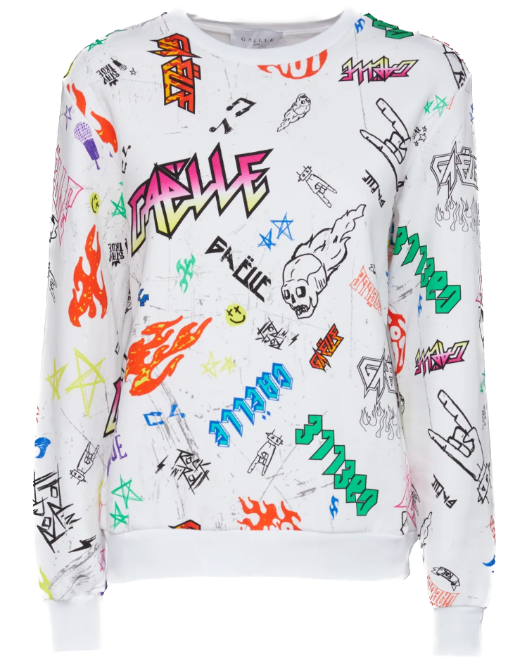 Chic Multicolor Print Cotton Crewneck Sweater