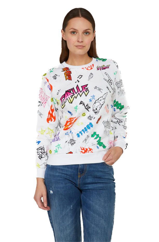 Chic Multicolor Print Cotton Crewneck Sweater