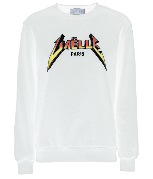 Chic White Crewneck Metal Logo Sweatshirt