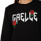 Elegant Black Crewneck Sweatshirt with Floral Accent