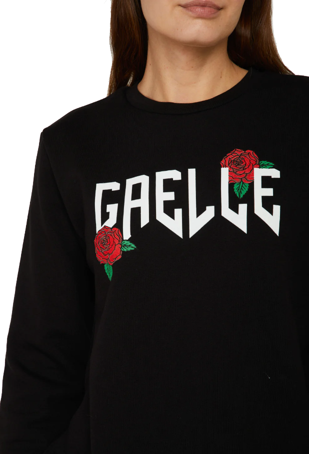 Elegant Black Crewneck Sweatshirt with Floral Accent